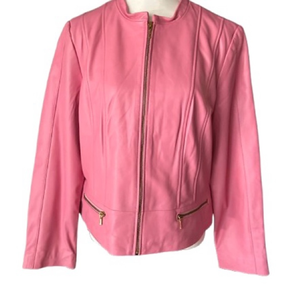 Vintage Carnation Pink Leather Jacket Designer Large 90s 80s Y2K JDS Collections